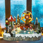 Christmas Village House Musical Christmas Collectible Buildings Amusement Park Carousel Skating Ferris Wheel with LED Lights Vacation Village with USB Indoor Figurines Xmas Decoration