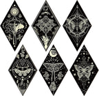 Sintuff 6 Pieces Halloween Gothic Wall Decor Boho Sun Moon Phases Wall Art Gothic Minimalist Stars Sun Hanging Wooden Home Decor Farmhouse Pediments for Gallery Living Bedroom Room(Mysterious)