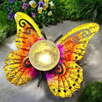 Solar Lights Outdoor Garden Butterfly Decor, Metal Butterfly Statue Decoration with LED Crackle Glass Globe, Solar Powered Lighted Garden Art Decor for Patio Lawn Yard Pathway Tabletop Ground
