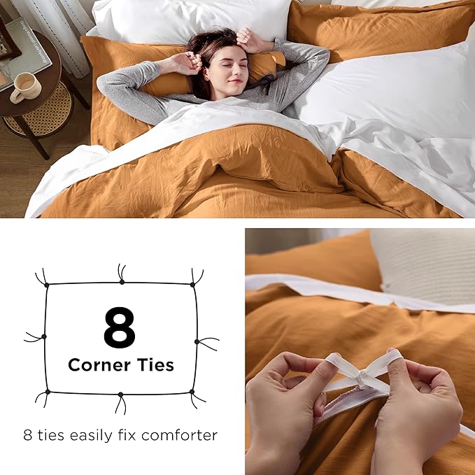 Bedsure Honey Ginger Duvet Cover Twin/Twin XL Size - 2 Pieces Prewashed Cotton-Like Extra Soft Bedding Set, Includes 1 Twin Duvet Cover 68x90 Inches with Zipper Closure & 1 Pillow Sham, No Comforter