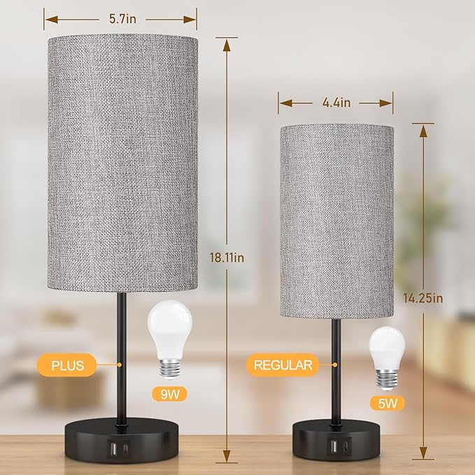 AKASUKI 18Inch Table Lamp with Dual Charging Station, 3 Way Dimmable Touch Lamp for Bedroom, Living Room, Office(LED Bulb Included)