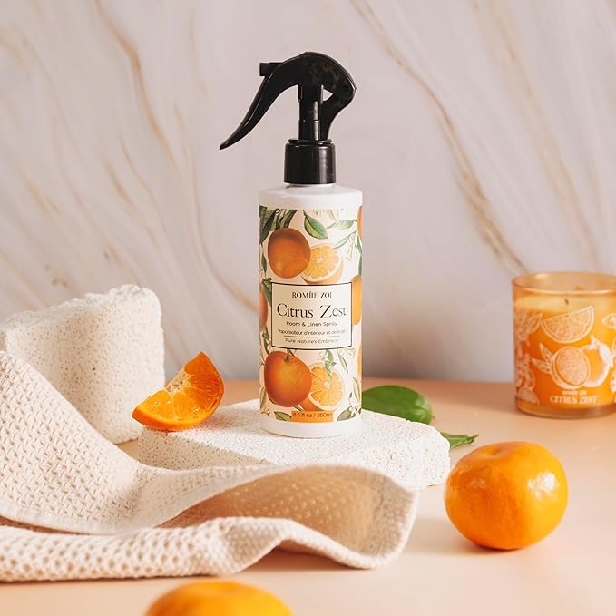 ROMIIE ZOI Room Spray Air Freshener Mist, with Natural Plant Extract Scented Room Spray for Home Fragrance Fabric linen Spray air Freshener - Citrus Zest - 8.5 FL OZ