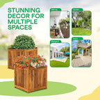 IDZO Set of 2 Acacia Wood Flower Planters for Outdoor Plants, Ergonomic Handles, Drainage Holes, Various Sizes, Ideal for Home Décor, Light Cherry