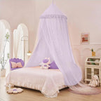Eimilaly Princess Bed Canopy for Girls, Double Layer Canopy with Cutout Stars, Breathable Dream Canopy & Washable Purple Fabric, Fits Twin/Full Bed - Fairy Bed Tent for Kids Room Decor, Purple
