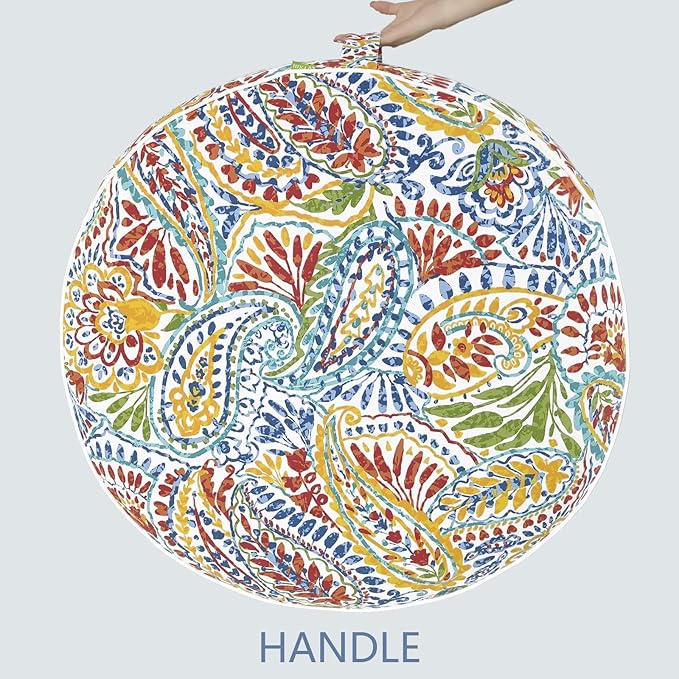 LVTXIII Indoor/Outdoor Inflatable Ottoman, D31 x H14 Inch Large Round Ottoman, All Weather Foot Rest Stool, Portable Footrest for Patio, Garden, Camping and Home - Paisley Multi