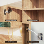 SIGNWIN Sideboard Buffet Cabinet, Kitchen Storage Cabinet with 2 Doors, Pastel Watercolor Pine Trees, Cupboard Console Table for Dining Room - 35" L x 18" W x 29" H