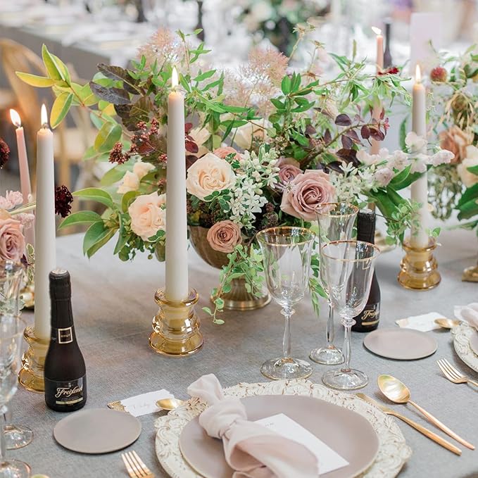 12pcs Gold Candlestick Holders- Taper Candle Holders for Table Centerpiece- Glass Candle Holder for Wedding, Dinner Table, Party and Festival Decoration