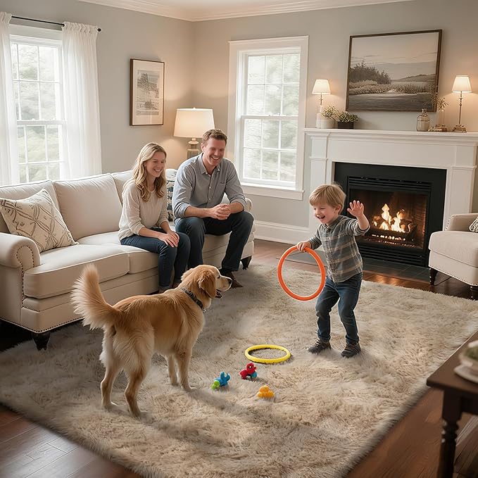 Fluffy Rug Shaggy Area Rug, Beige 10x14 Area Rugs for Bedroom, Super Soft Shaggy Rugs for Living Room Bedroom Kids Room Home Decor, Upgrade Anti-Skid Rectangular Fuzzy Rug