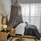 VETHIN Bed Canopy for Girls,Princess Round Dome Dreamy Mosquito Net Bedding Girls Room Castle Play Tent Hanging House Decor Reading Nook Canopies (Grey)