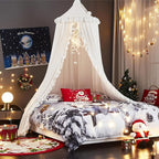 VETHIN Bed Canopy for Girls,Princess Round Dome Dreamy Mosquito Net Bedding Girls Room Castle Play Tent Hanging House Decor Reading Nook Canopies (White)