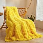 XeGe Luxury Faux Fur Blanket, Yellow Soft 60x90 Fluffy Throw for Bed, Cozy Shaggy Plush Couch Throw, Cute Furry Fuzzy Big Blanket for Kids Women Men Teen Girls Yellow, 60x90