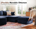 102.6" Luxury Modular Sleeper Sofa Bed 6 Seat Reversible Sectional Couch Deep Seat with Storage Chaises Removable Cover for Living Room, Apartment - Chenille Blue