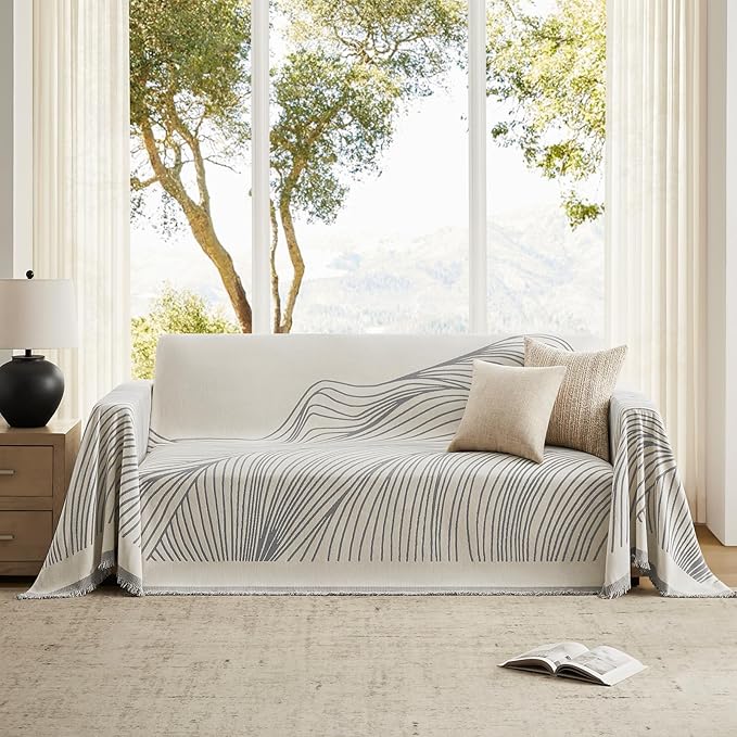 Boho Couch Cover Washable Sectional Couch Covers for Dogs Reversible Sofa Slipcover for 2 or 3 Cushion Couch Pet Friendly Furniture Protector (1# Grey, 91" x 150")