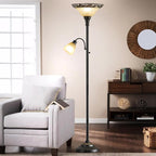 Torchiere Floor Lamps for Living Room, 70" Lamps for Living Room with Etched Glass Shade, Metal Pole & Heavy Base, Vintage Standing lamp Decor for Bedroom, Living Room, Office