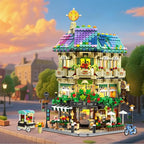 Flower Cafe House Building Set with Lights, 1876 PCS City Street Corner Shop Construction Model, Art Architecture Modular Building Block Kit Home Decor, Gift for Adults Teens Boys Girls 12+