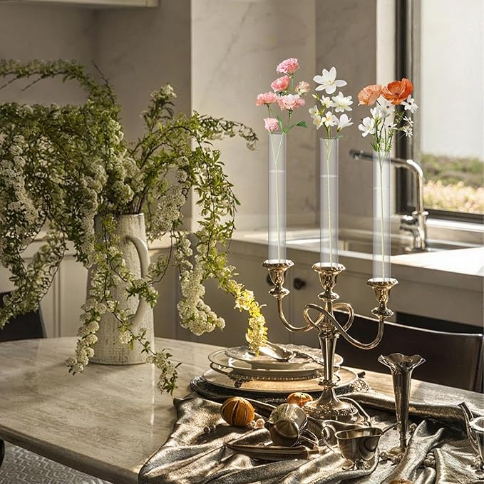 8 Pack 7.9" Glass Bud Vase Taper Base Vase for Candlesticks Candle Holder's Base Vase for Flower Candlestick Sizes from 22mm to 27mm