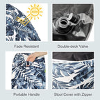 LVTXIII Outdoor/Indoor Inflatable Ottoman, 31"x31"x14" Patio Footrest Stool, Portable Round Pouf Ottoman for Patio Garden, Camping or Home Decoration, Palm Blue