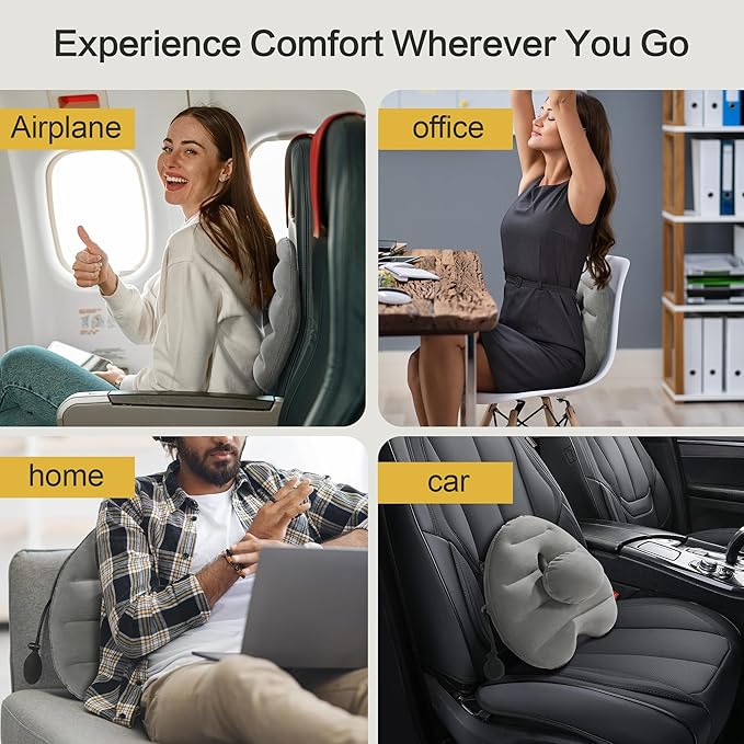 BALAPET Adjustable Inflatable Lumbar Support Pillow for Airplane Travel, Portable Back Support Cushion with Air Pump for Office Chair,Car,Lumbar Support Pillow for Reducing Lumbar Pain