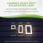 LUMENGY Solar Paver Light 6×9 inch, 5000K, Up to 20 Hours Continuous Lighting, Stainless Steel, Thick Glass, Glare-Free Illumination for Driveways, Pathways & Garden, Waterproof & Drive-Over Rated