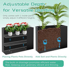 Metal Rectangular Planter Box, Large Planter Boxes Outdoor, 37''L x 13''W x 26''H Heavy Duty Plant Box with Removable Insert Shelf, 3 Tier Adjustable Height Tall Garden Planter for Plants, Flowers