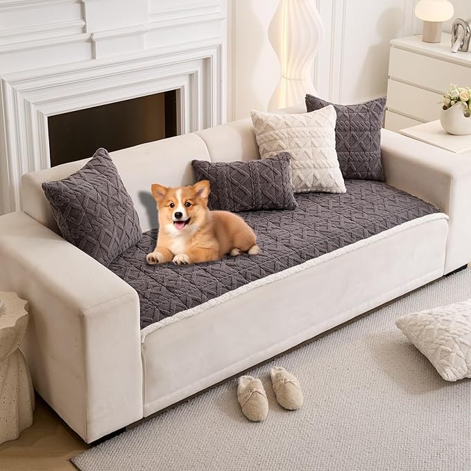 Plush Couch Cover for Pets Super Soft Sofa Covers for Cats & Dogs Washable Sofa SlipCover Furniture Couch Protector for Living Room(35" x 71", Gray)