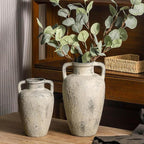 Ceramic Vase with 2 Handles, 8.85 inch Tall Vintage Farmhouse Flower Vase for Home Decor, Wide Mouth, Living Room Shelf Decor, Enterway, Table