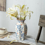 9.5 Inch Vintage Ceramic Vase, Chinoiserie Flower Vases Decorative Antique Vases for Home Decor, Rustic Blue and Pink Porcelain Vase Farmhouse Shelf Table Centerpieces Decor