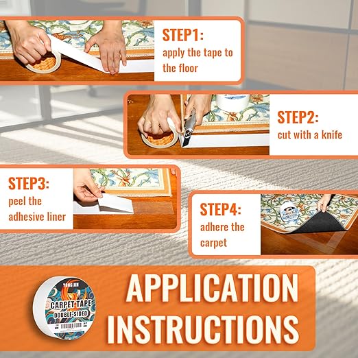 YONGJIN Double Sided Carpet Tape - Heavy Duty Rug Tape Gripper for Hardwood Floors No Damage, Secures Area Rugs, Laminate & Tile (2 Inch x 10 Yards)