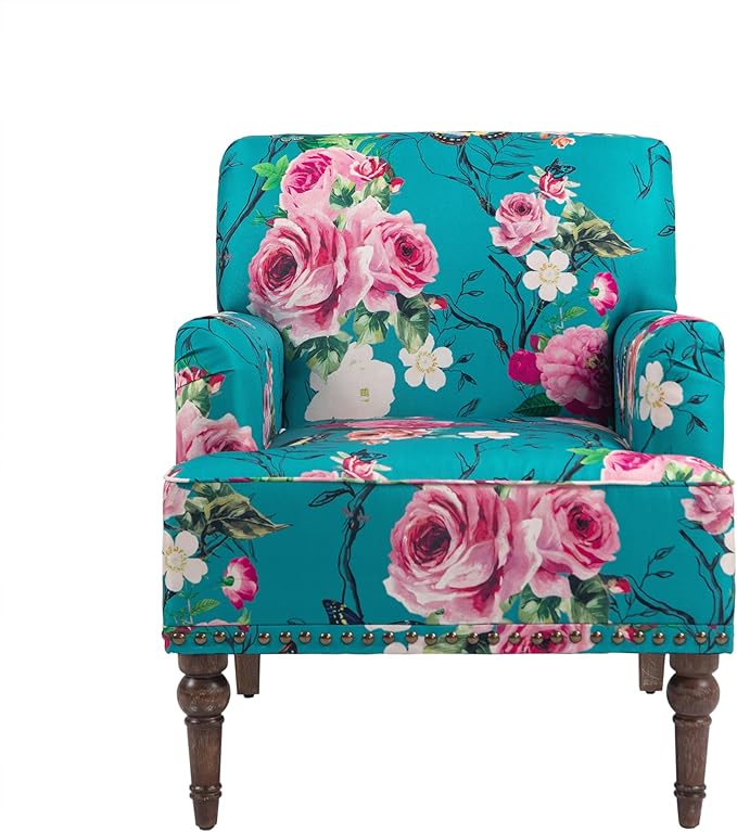 UIXE Floral Accent Chairs Set of 2, Living Room Arm Chair Modern Nailhead Trim Club Armchair, Comfy Upholstered Sofa Lounge Seat Reading Seat Bedroom Side Seating for Home Office