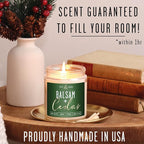 Balsam Candle, Christmas Candles Scented - 'Balsam + Cedar' Soy Candle, w/Balsam Fir, Cedar & Citrus - Infused with Essential Oils I Balsam Fir Candles I 9oz, 50Hr, Made in USA