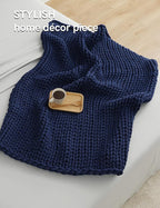 YnM Chunky Throw Blanket, Medium-Weight, Hand Knitted, Skin Friendly, Ventilated and Breathable, Machine Washable, Home Décor Piece for Couch, Sofa and Bed (Indigo Blue, 60x80 Inch)