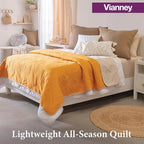 Vianney Queen Comforter Novo Marla Design Reversible Lightweight Quilt Blanket 91x93 Inches Soft Cozy Bedding in Yellow-Orange and White Leaf Pattern
