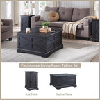 JXQTLINGMU Farmhouse Nightstand Set of 2 with Charging Station, 17" D Rectangular End Table with Barn Door & Adjustable Storage Shelf, Wood Rustic Sofa Side Table for Living Room, Bedroom, Black