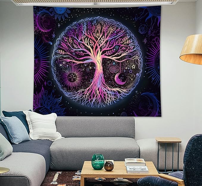 FORATER Tree of Life Tapestry Wall Hanging Colorful Life Tree Tapestries Aesthetic Sun and Moon Galaxy Wall Tapestry for Bedroom Living Room Dorm(53 x 61 Inch, Multicolor)