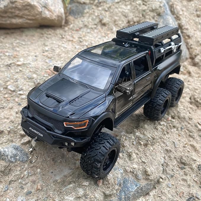Pickup Truck Toy 1/24 Diecast Trucks Mammoth Model Car Kits,Metal Toy Truck Suitable for Kids and Car Collection,Pull Back Cars with Light and Sound,Trucks for Kids Ages 4-8（Black）