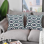Alysheer Embroidered Decorative Throw Pillow Cover 18"x 18" Set of 2, Classic Boho Geometric Embroidery Pattern Cotton Square Cushion Case for Sofa Couch Living Room Bedroom (Navy Aqua)