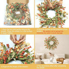 Artgar Fall Wreath, Fall Wreaths for Front Door, 24 in Fall Decor Floral Wreath, Door Wreaths for Front Door Outside All Season for Thanksgiving Home Indoor Outdoor Wall Decor (White Orange Yellow)