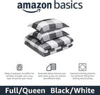 Amazon Basics Lightweight Microfiber Comforter Sets, 3-Pieces, Black/White,Checkerboard, Full/Queen