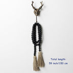 CVHOMEDECO. Wood Beads Garland with Tassels Farmhouse Rustic Wooden Prayer Bead String Wall Hanging Accent for Home Festival Decor. Black