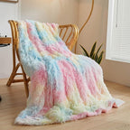 XeGe Plush Faux Fur Rainbow Throw, Tie Dye 50x60 Shaggy Furry Blanket, Fluffy Microfiber Velvet Couch Throw, Soft Colorful Fuzzy Lap Blanket for Girls Teens Women Kid Rainbow Print