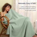 PHF Ultra Soft Waffle Weave Throw Blanket 50"x 60"- Washed Lightweight Breathable Cozy Woven Blanket for Bed - Aesthetic Decor for Couch Bedding Sofa Home Car - Sage Green/Mint Green