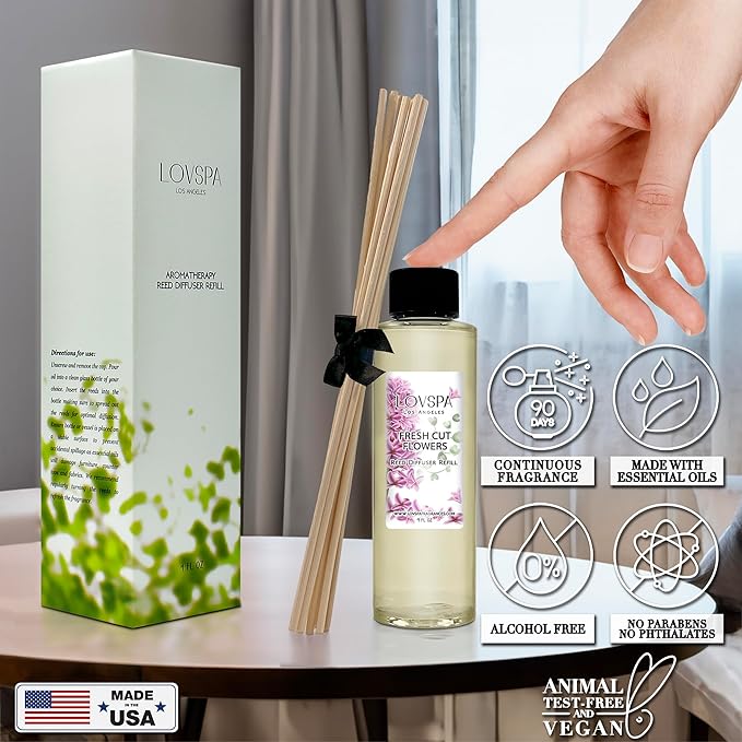 LOVSPA Fresh Cut Flowers Diffuser Oil - Luxury Essential Oils for Diffuser Refill & Air Freshener Room Spray - Long-Lasting & Natural Home Fragrance, Scented Oil for Diffusers, USA Made, 4oz