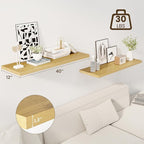 Dreamland 40" Floating Shelves for Wall, 12" Deep Slim Oak Floating Shelves, Wall-Mounted Shelves for Bedroom, Living Room, Kitchen, Bathroom - Set of 2
