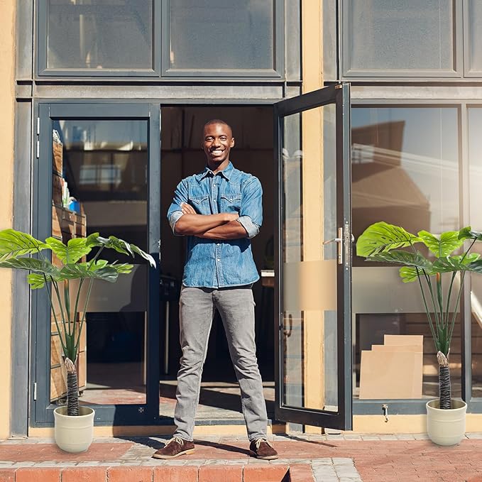 2 Pack 47.2in Artificial Monstera Deliciosa Trees with Pot, 4 Feet Fake Trees for Indoor Outdoor Home, Office Decor