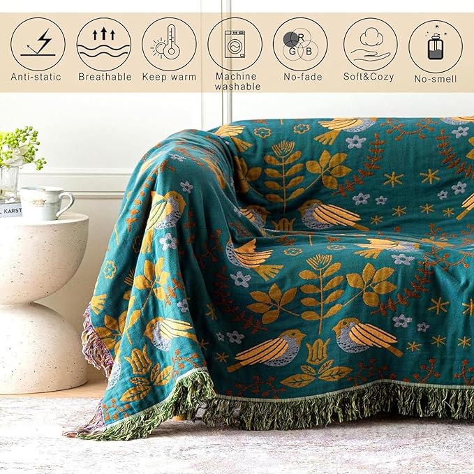 MSGKV Boho Throw Blanket Cotton Blanket for Couch and Sofa Cover for Living Room Summer Throw Cozy Gauze Blanket 50" x 60"
