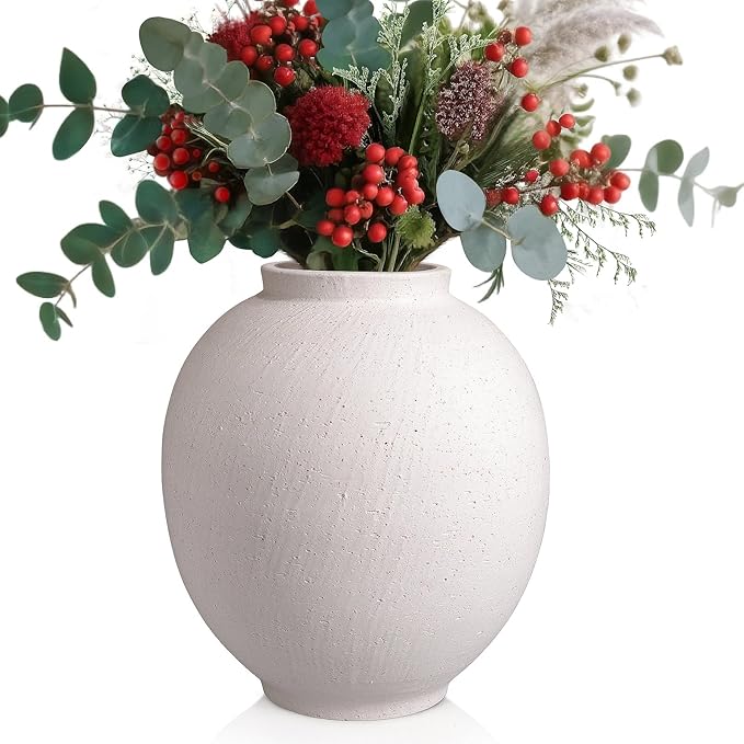 Large Ceramic Vase White Flower Vase,9.8 Inch Tall Big Vase for Home Decor,Minimalist Farmhouse Decorative Vase for Living Room,Dining Table,Bedroom,Kitchen,Entryway,Christmas