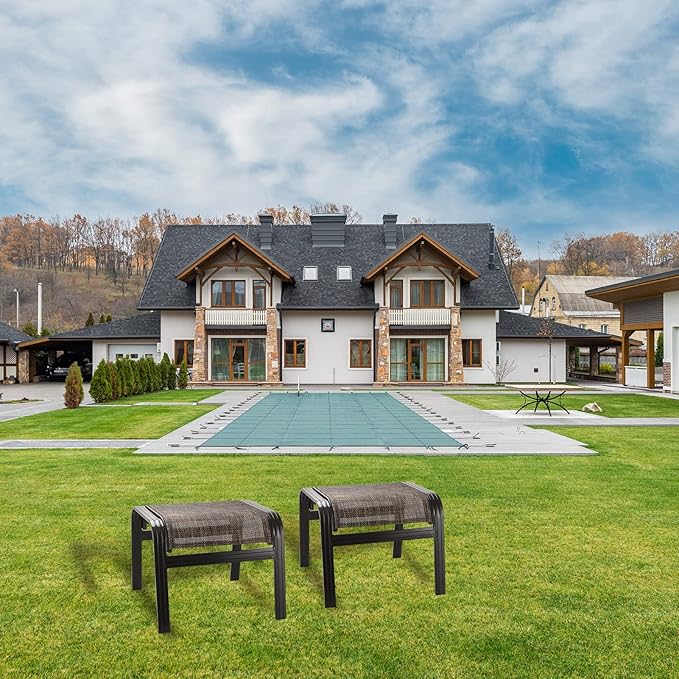 Patio Footstools Outdoor Foot Rest Aluminum Ottomans Samll Seat Wicker Furniture Patio Ottoman 2 Pieces Brown