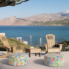 Inflatable Ottoman Stool D21 xH9 for Outdoor/Indoor Use, Water Repellent Patio Foot Rest Stool with Portable Handle,Round Pouf Ottoman Suitable for Garden,Deck and Camping - Paisley Multi