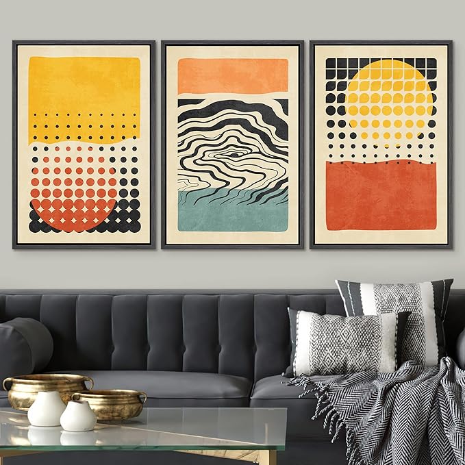 SIGNWIN Framed Canvas Print Wall Art Set Mid-Century Colorful Polygon Collage Abstract Geometric Illustrations Graffiti & Street Art Modern Art for Living Room, Bedroom, Office - 24"x36"x3 Black