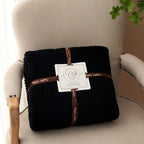 Longhui bedding Chunky Cable Knit Throw Blanket Lightweight Black 100% Organic Cotton Blanket for Sofa Couch Bed Baby Nursery, Rustic Shabby Chic Modern Farmhouse, 60” x 80” Give Laundering Bag